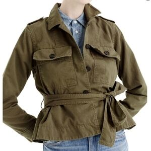 J.Crew Green Cropped Fatigue Utility Jacket Belted Long Sleeve Size Small